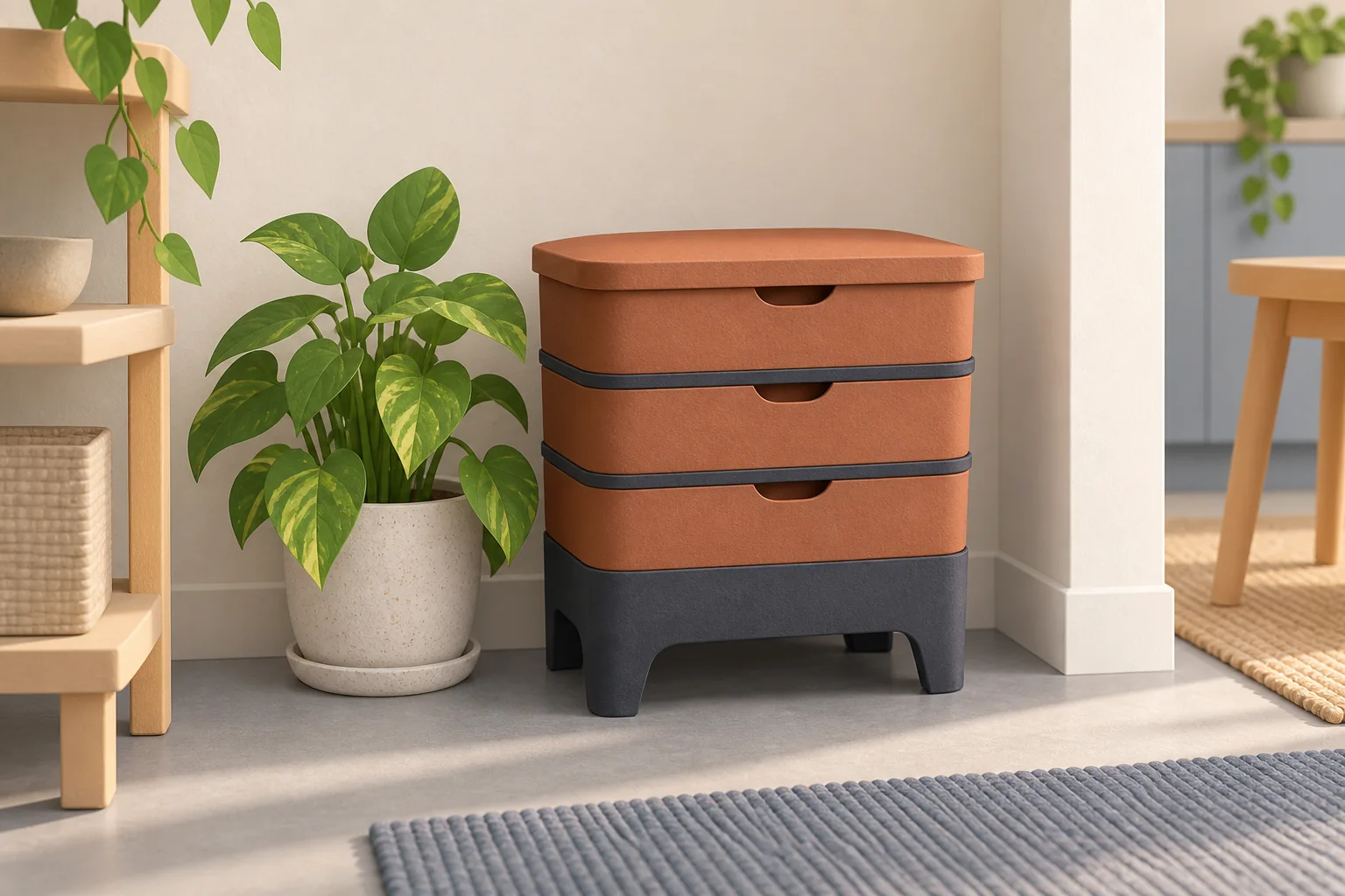 Illustration éditoriale générée pour TinyWorm 36 L : le lombricomposteur compact